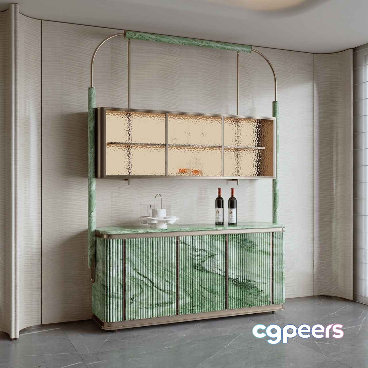 A Green Bar Cabinet 3D Model - 1662 - VRAY Render A Green Bar Cabinet 3D Model - 1662 - VRAY Render