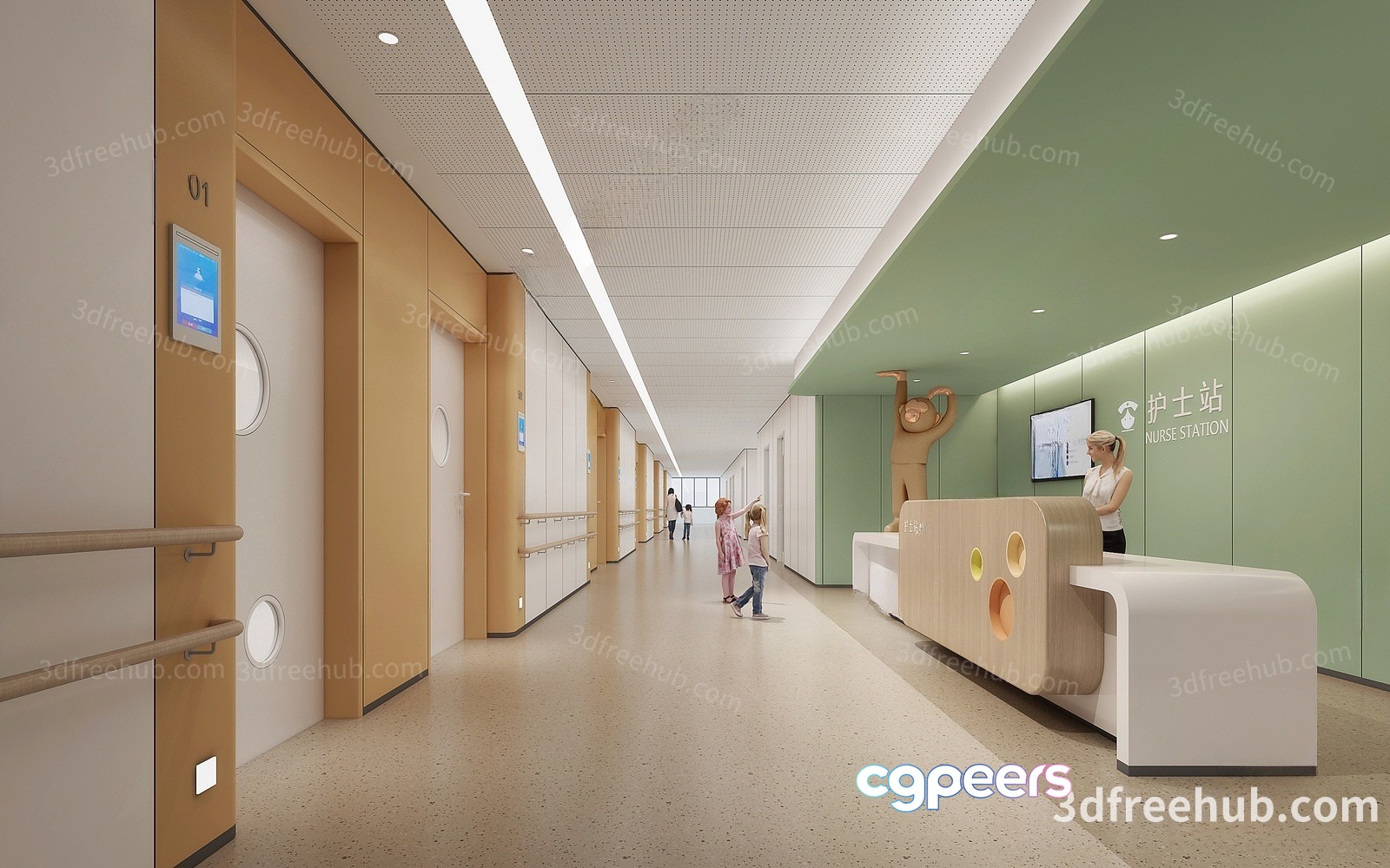 A Hospital Corridor 3D Model - 19420 - VRAY Render A Hospital Corridor 3D Model - 19420 - VRAY Render
