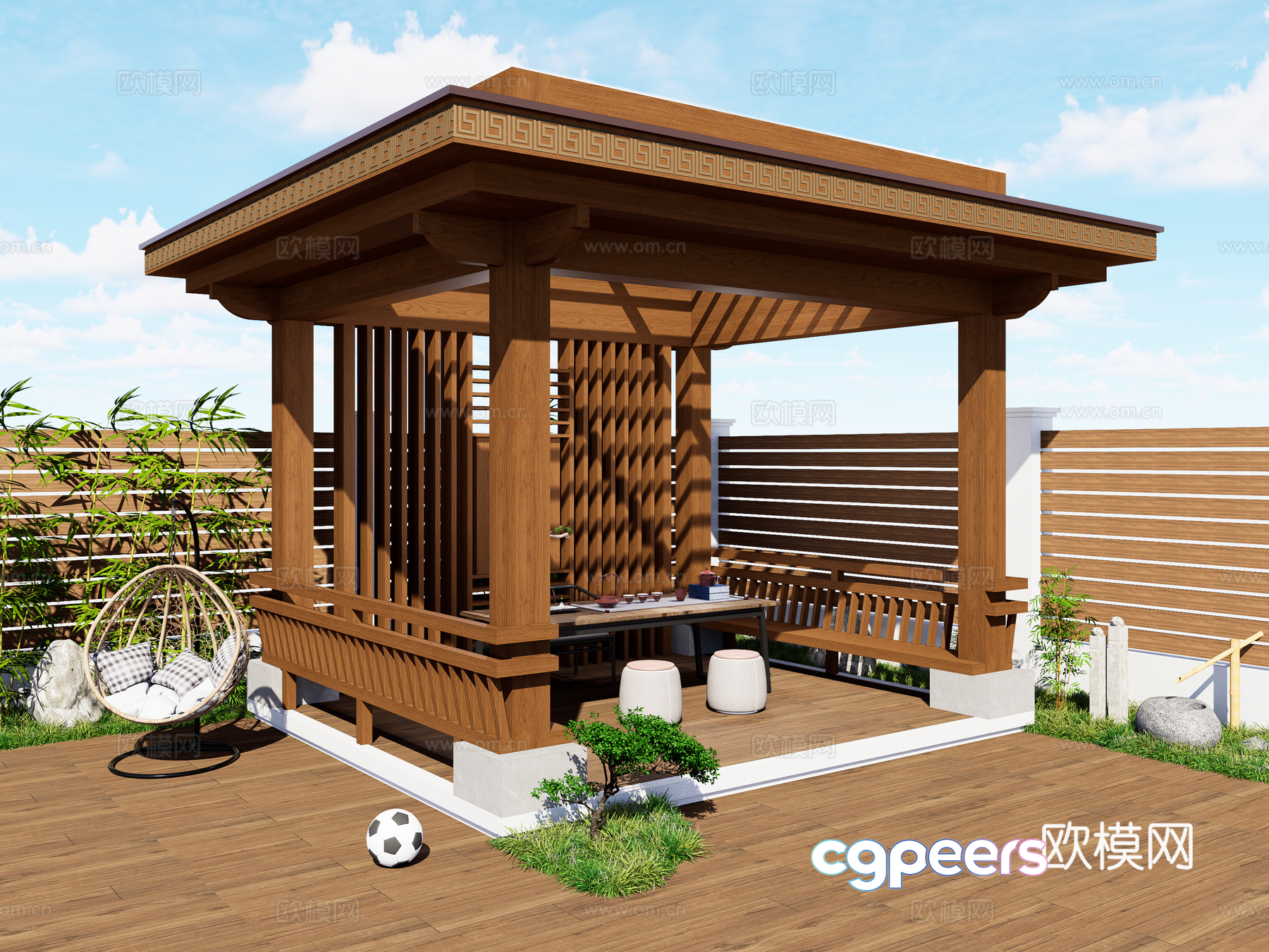 A Wooden Gazebo 3D Model - 16329 - VRAY Render A Wooden Gazebo 3D Model - 16329 - VRAY Render