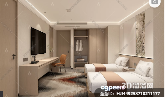 Modern Hotel Room 3D Model - 15730 - VRAY Render