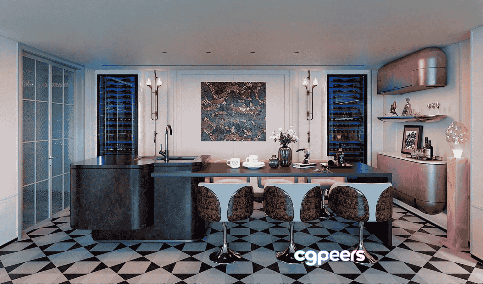 Modern Kitchen Space 3D Model - 18292 - VRAY Render