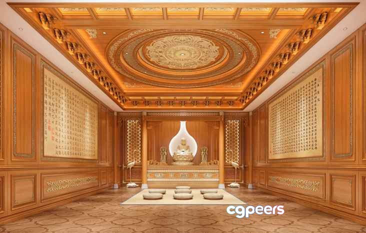 Wooden Meditation Room 3D Model - 16910 - VRAY Render