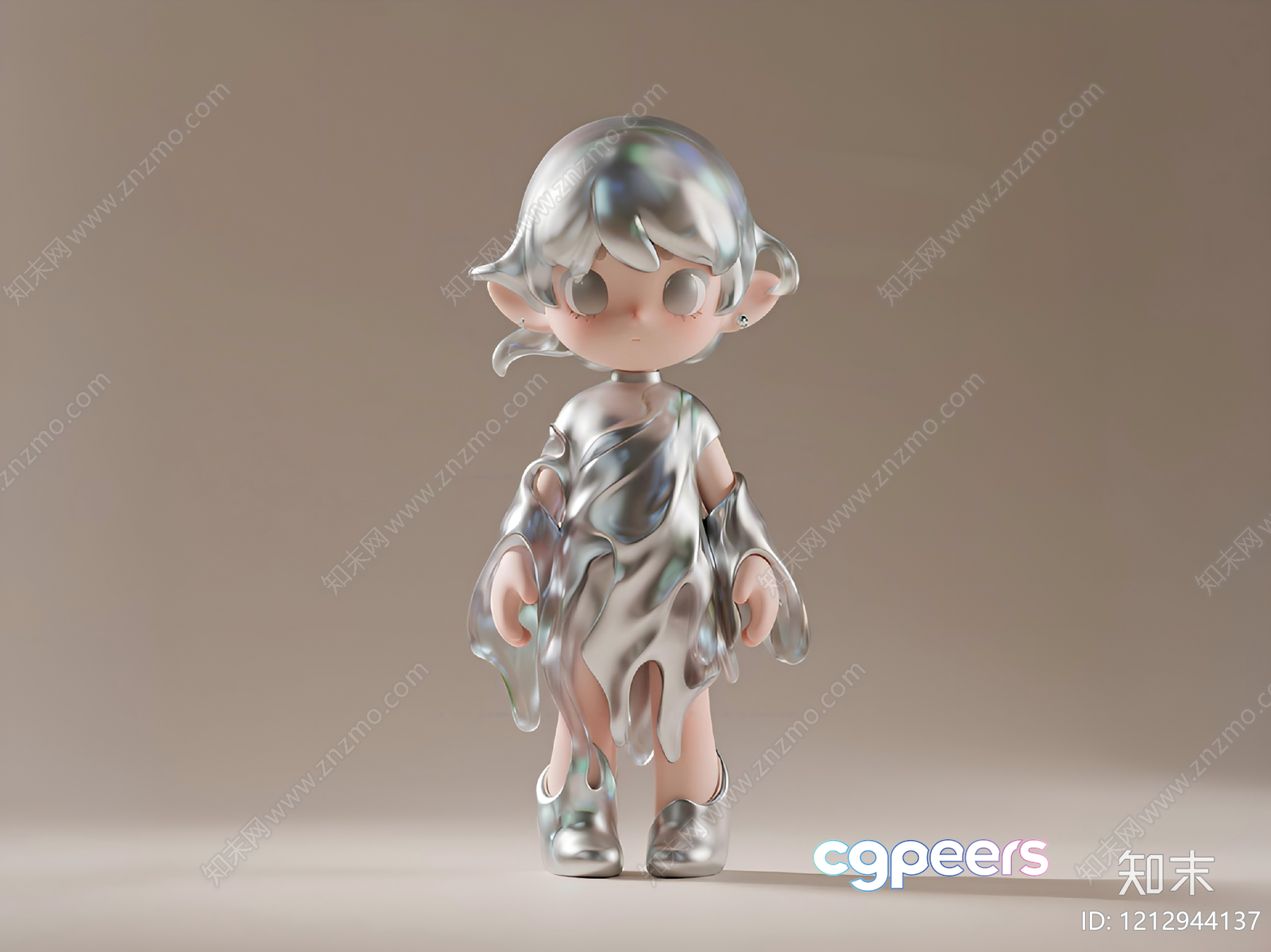 A Cartoon Figure In A Silver Dress 3D Model - 23389 - VRAY Render