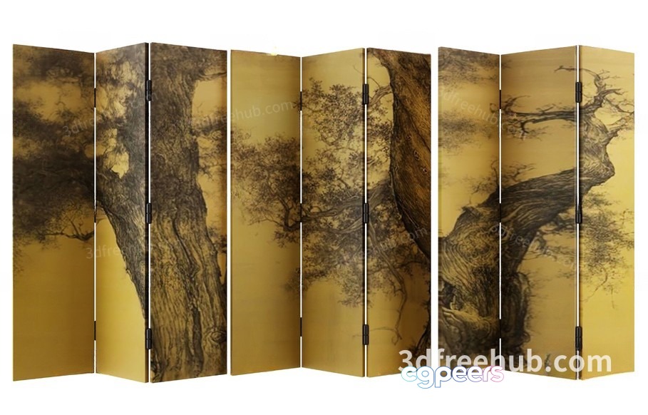 A Large Folding Screen With A Tree Design 3D Model - 19933 - VRAY Render A Large Folding Screen With A Tree Design 3D Model - 19933 - VRAY Render