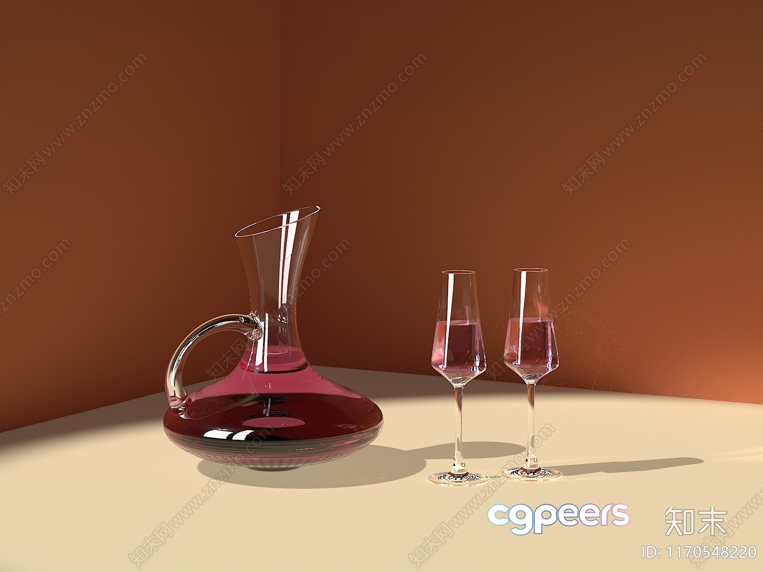 A Glass Carafe With Two Wine Glasses 3D Model - 8316 - VRAY Render