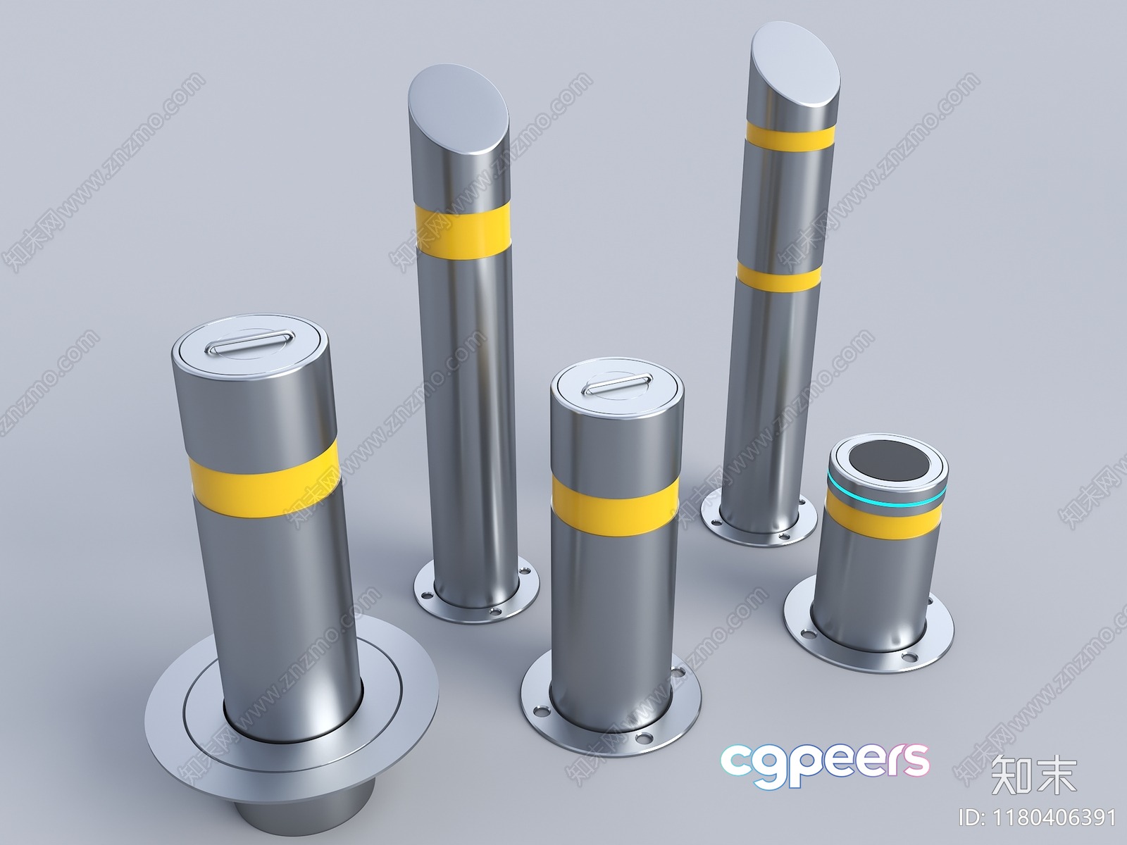 Metal Bollards With Yellow Stripes 3D Model - 2316 - VRAY Render