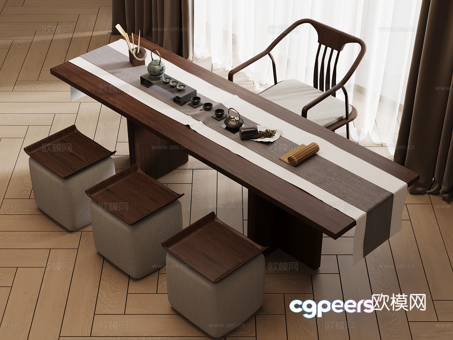 Modern Asian-Style Table 3D Model - 6820 - VRAY Render Modern Asian-Style Table 3D Model - 6820 - VRAY Render