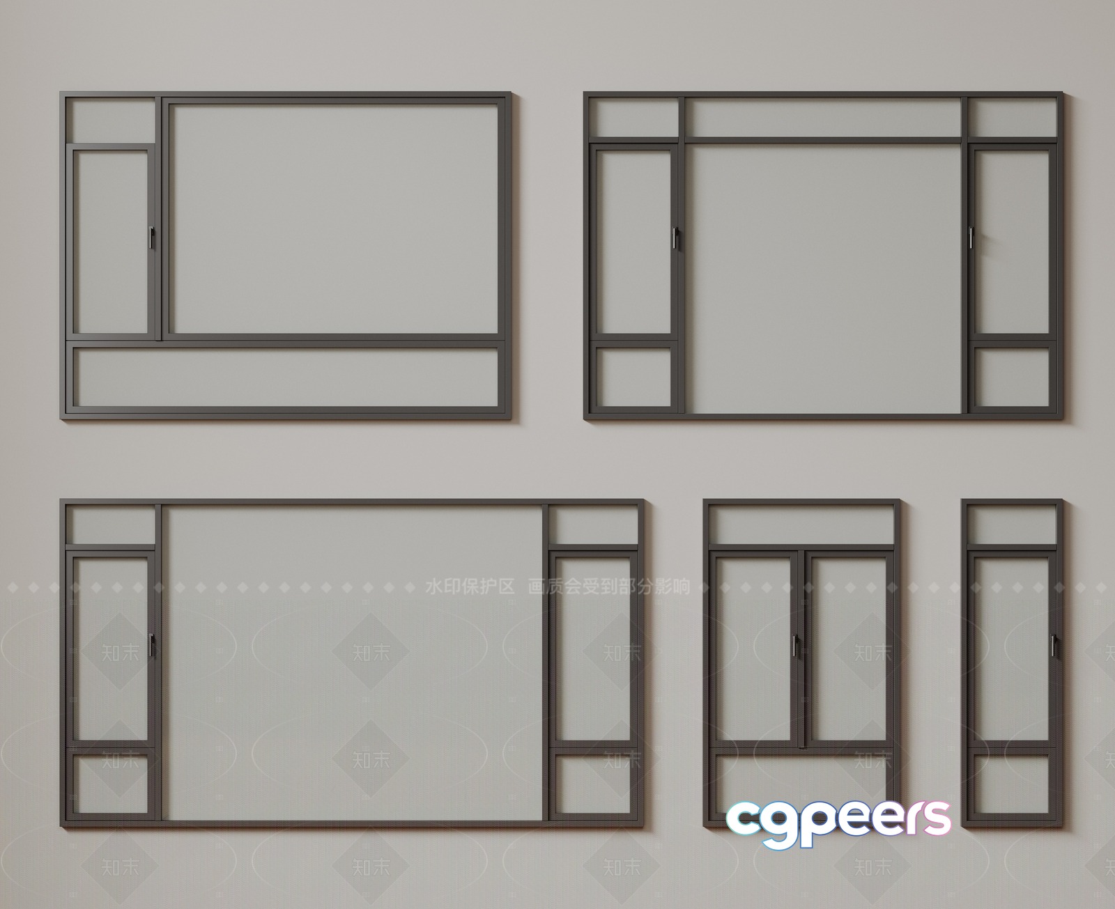 Grey Sliding Glass Door Frames 3D Model - 13400 - VRAY Render