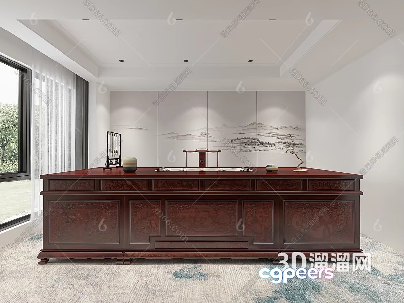 A Large Dark Wood Desk 3D Model - 15817 - VRAY Render A Large Dark Wood Desk 3D Model - 15817 - VRAY Render