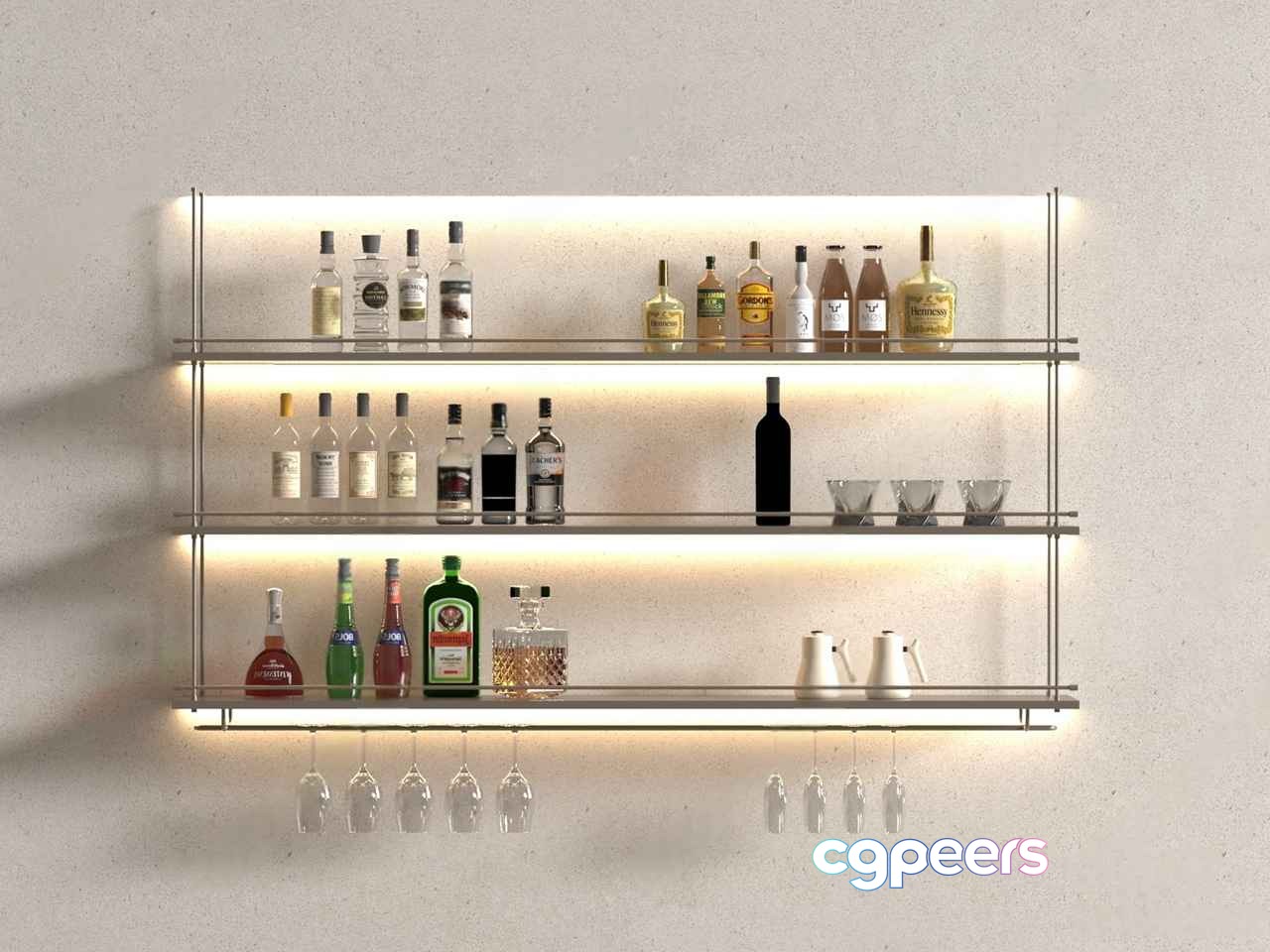 Modern Bar Shelving 3D Model - 17363 - VRAY Render