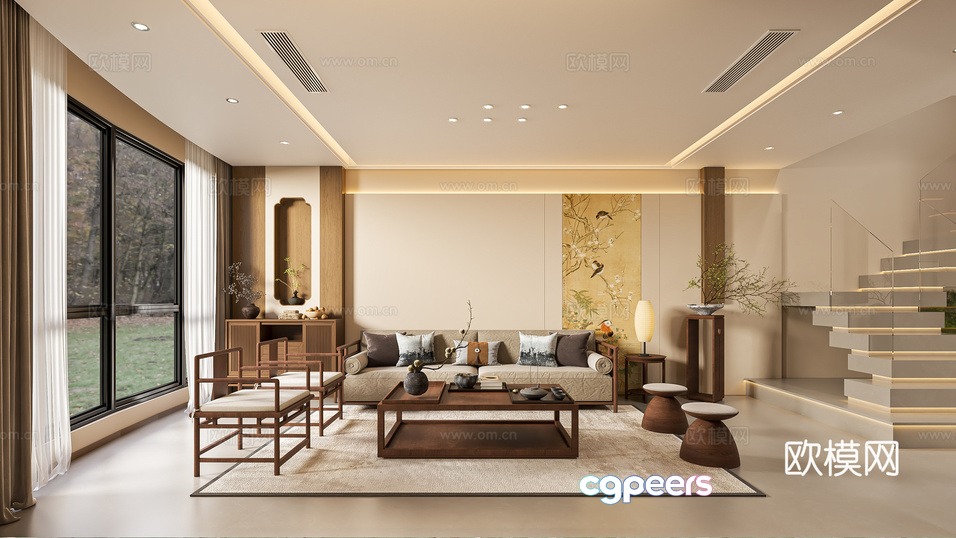 Modern Living Room 3D Model - 4035 - VRAY Render