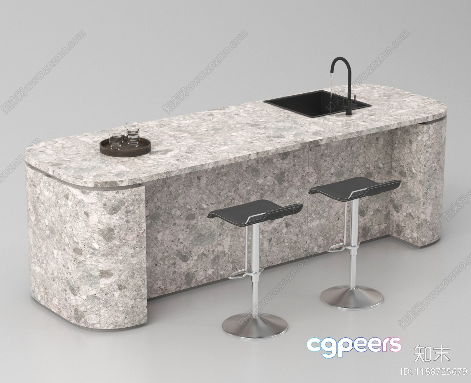 Modern Kitchen Island 3D Model - 13588 - VRAY Render