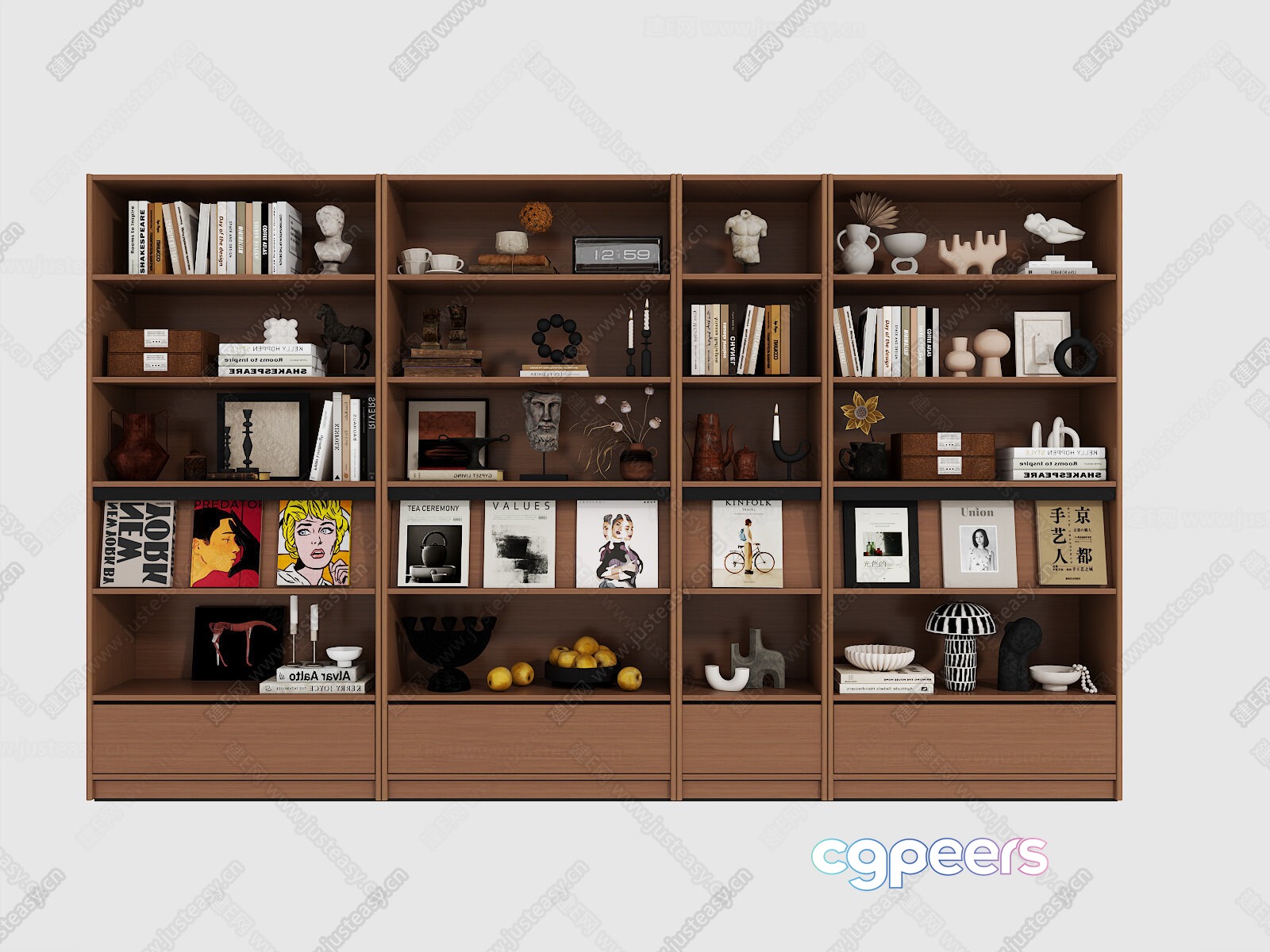 A Large Wooden Bookshelf 3D Model - 17314 - VRAY Render A Large Wooden Bookshelf 3D Model - 17314 - VRAY Render