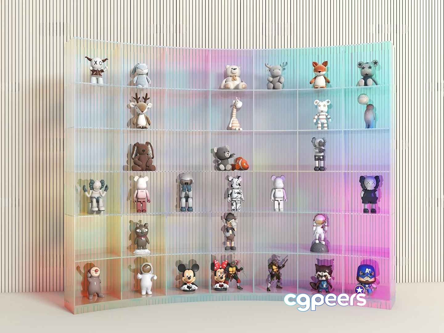 Toy Shelf With Multicolored Acrylic Display Cases 3D Model - 14632 - VRAY Render