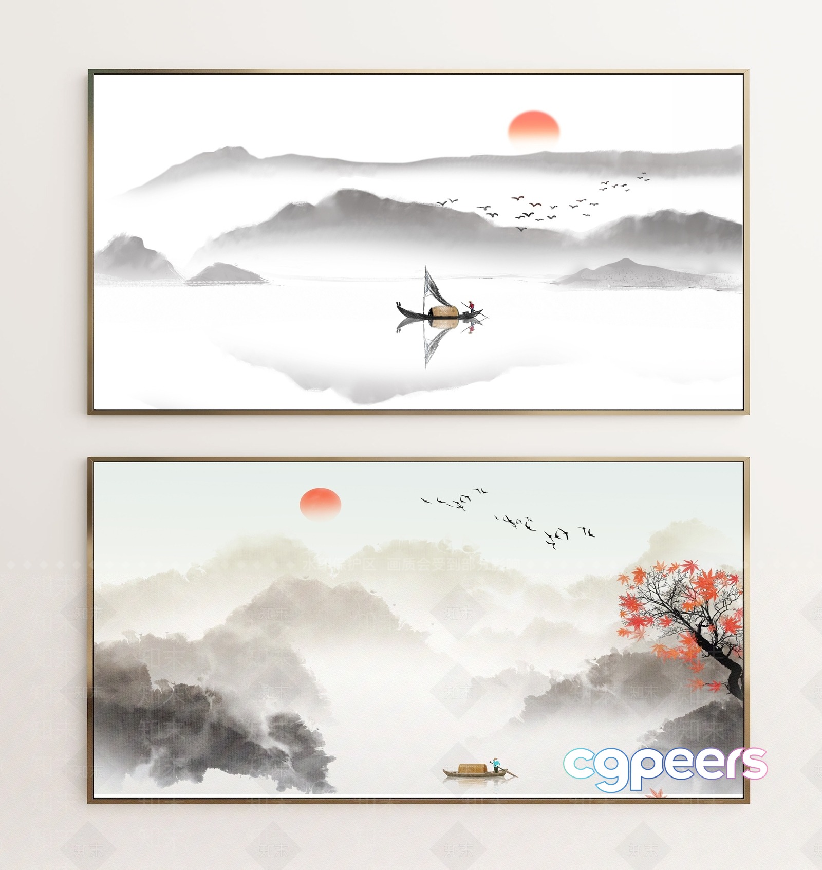 Two Framed Paintings Of A Serene Landscape 3D Model - 6612 - VRAY Render