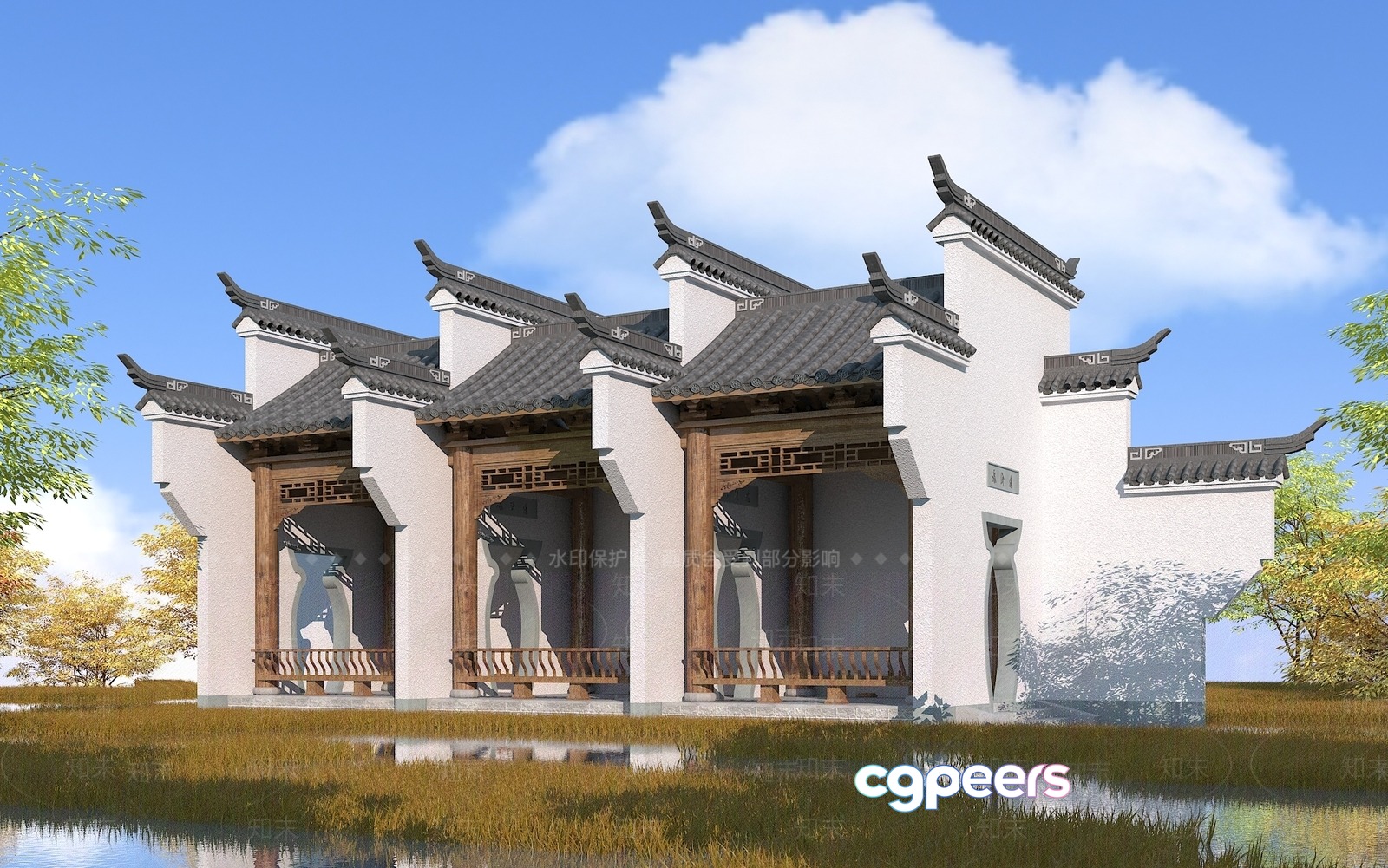A Traditional Chinese Building 3D Model - 3021 - VRAY Render