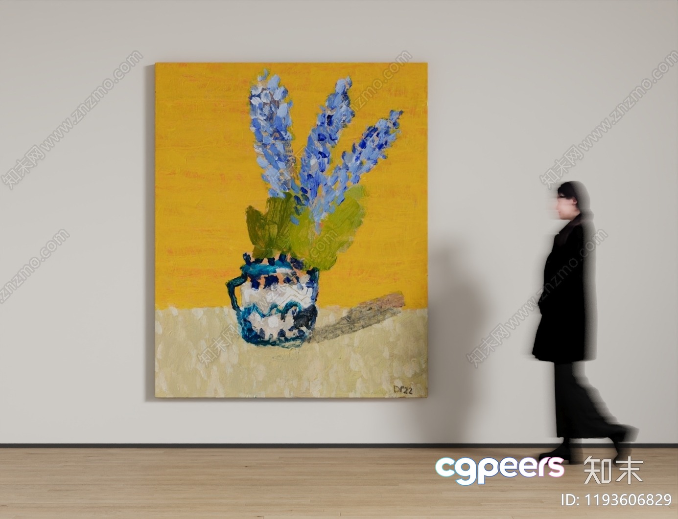 A Woman In A Black Outfit Walking Past A Painting 3D Model - 22316 - CORONA Render