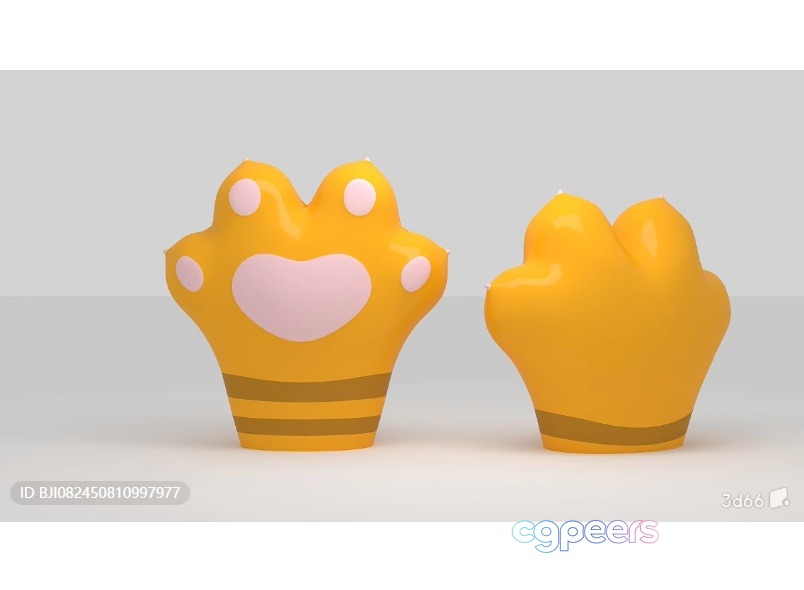 Two Yellow Cat Paw Figurines 3D Model - 3941 - VRAY Render Two Yellow Cat Paw Figurines 3D Model - 3941 - VRAY Render