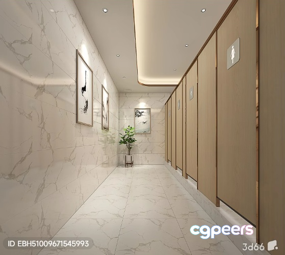 A Hallway With A Marble Floor 3D Model - 3653 - VRAY Render
