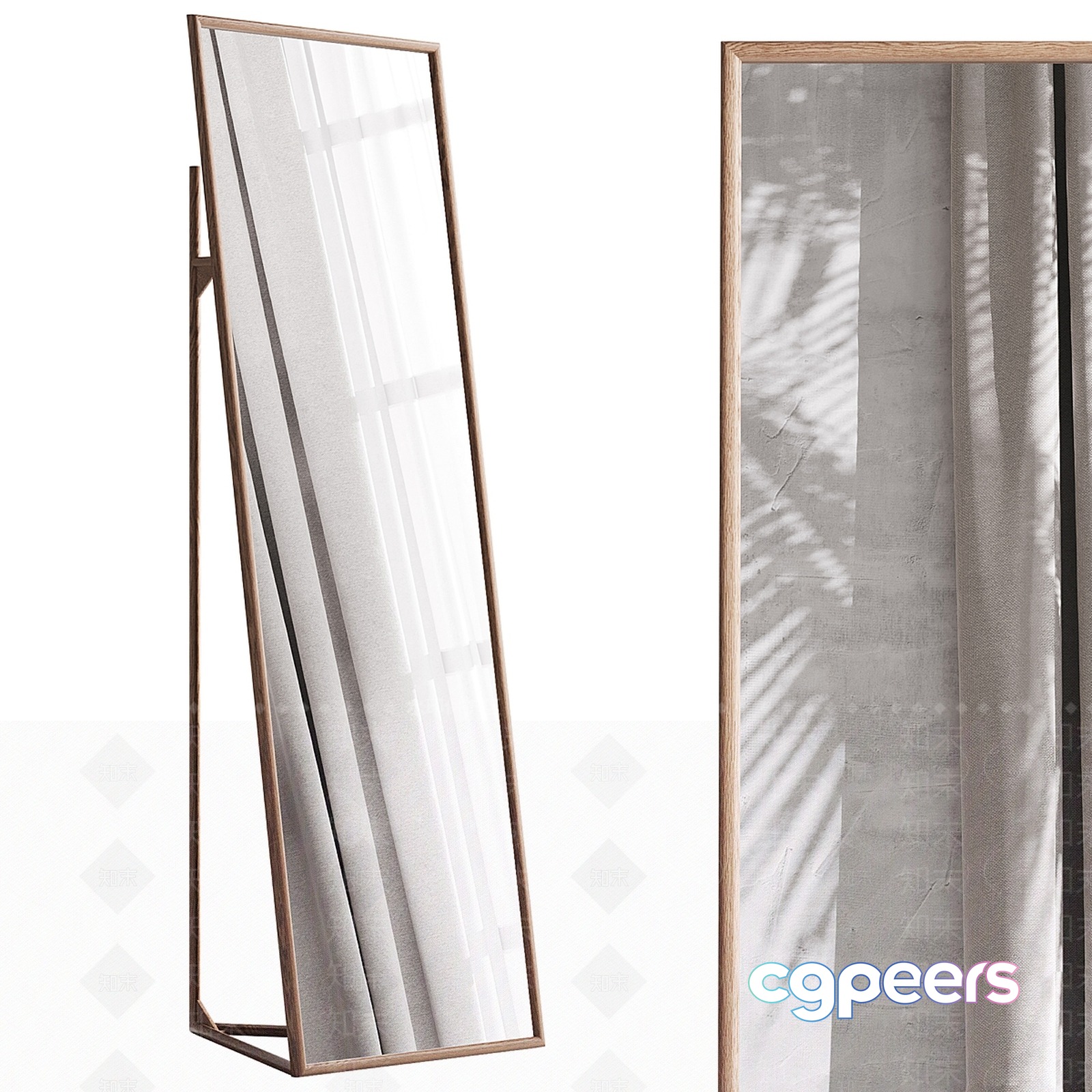 A Tall Mirror With A Wooden Frame 3D Model - 5166 - VRAY Render