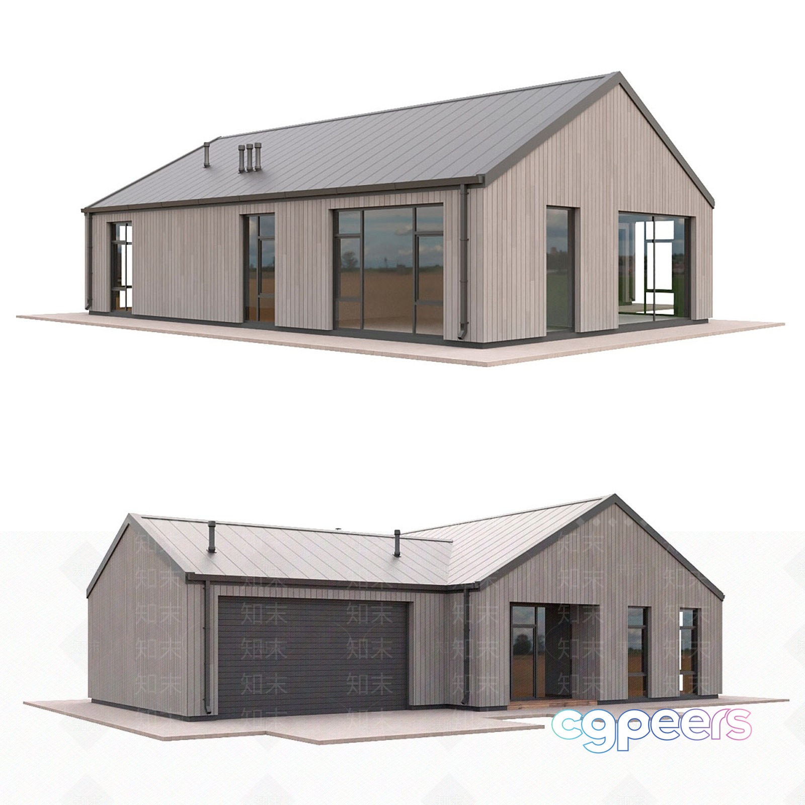 A House With A Garage 3D Model - 11533 - VRAY Render