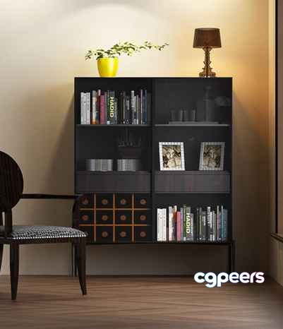 Modern Bookshelf 3D Model - 13604 - VRAY Render
