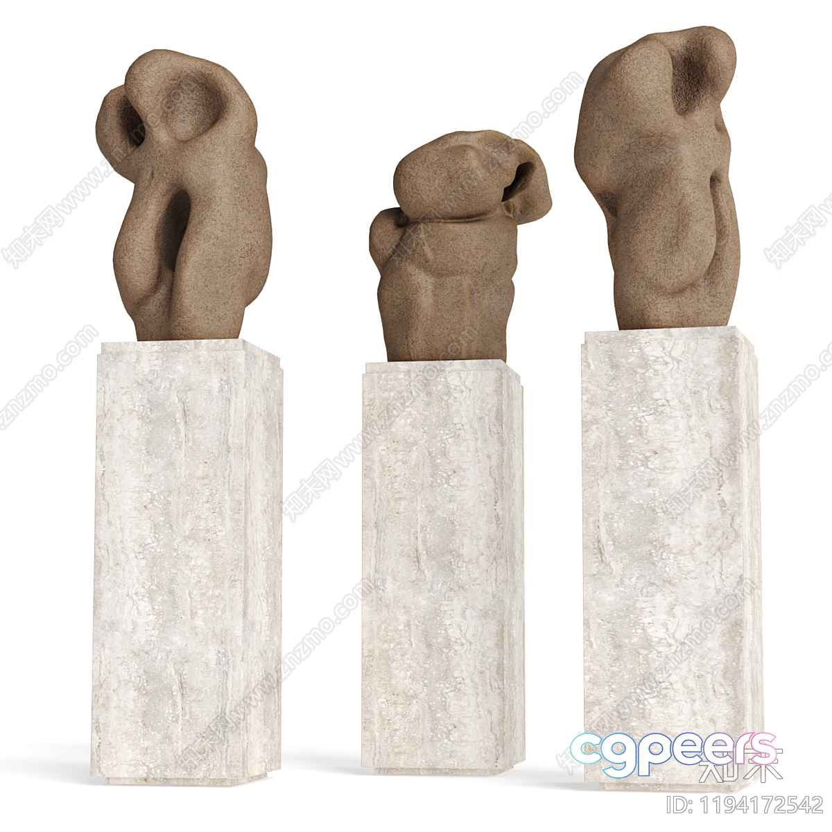 Abstract Sculptures On Pedestals 3D Model - 4226 - CORONA Render