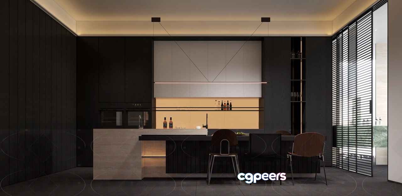 Modern Kitchen 3D Model - 8682 - CORONA Render Modern Kitchen 3D Model - 8682 - CORONA Render