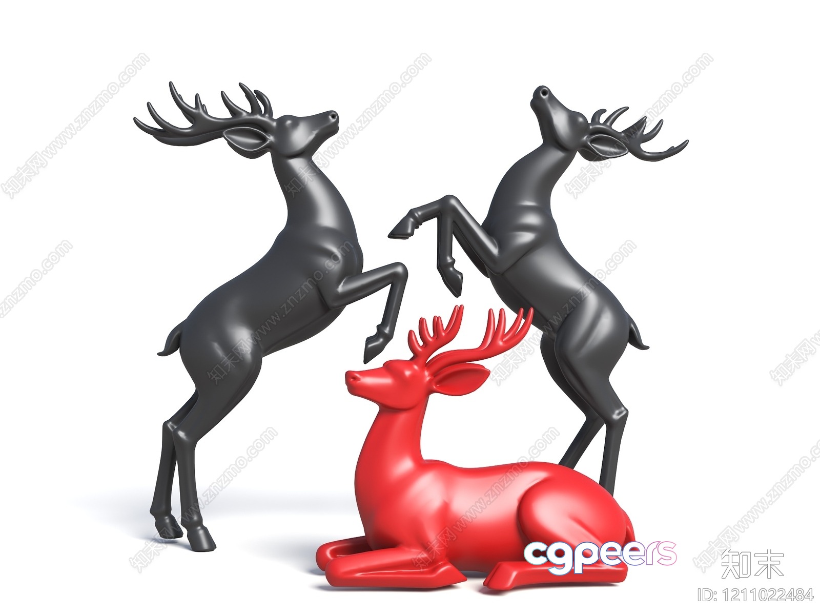 A Collection Of Three Deer Statues 3D Model - 6903 - VRAY Render