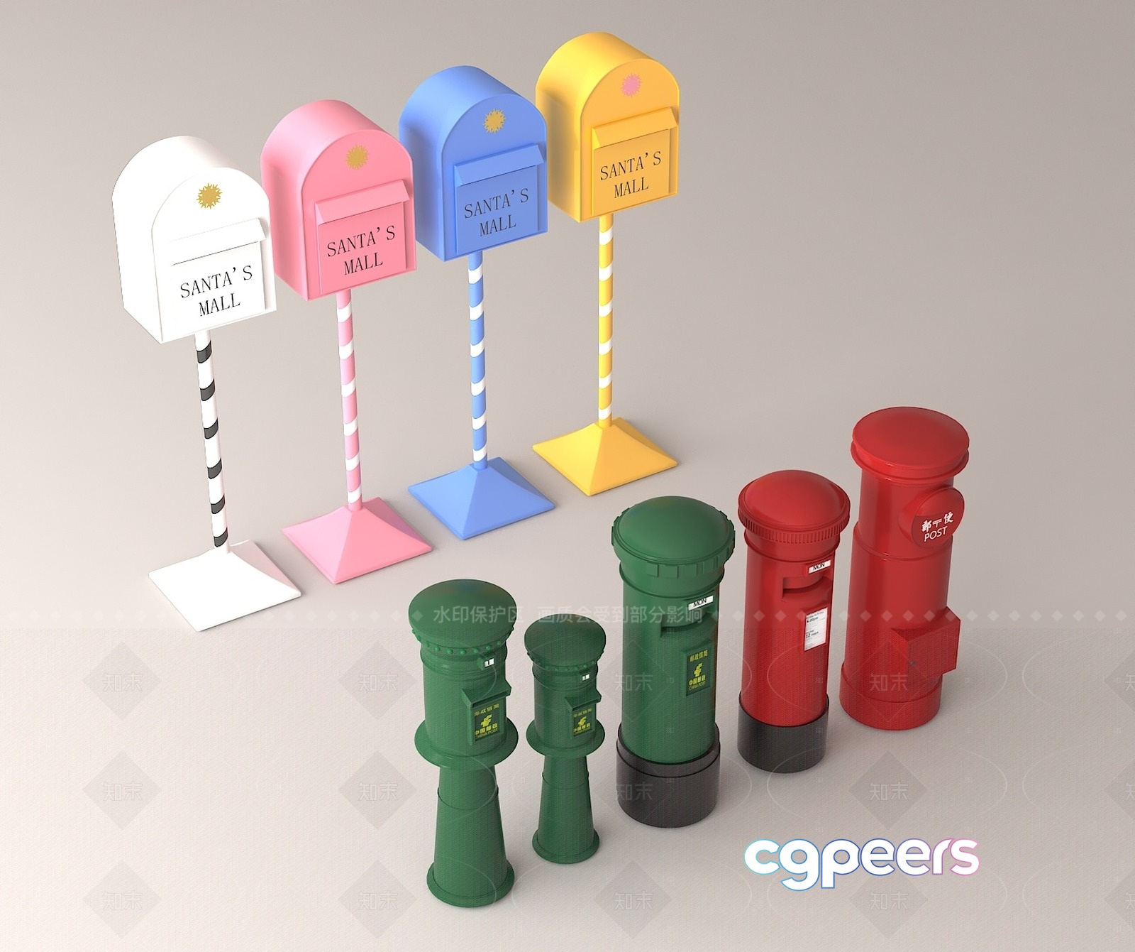 Green Post Boxes 3D Model - 13511 - VRAY Render Green Post Boxes 3D Model - 13511 - VRAY Render