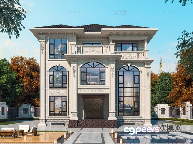 A Large House With A Pool 3D Model - 19492 - VRAY Render