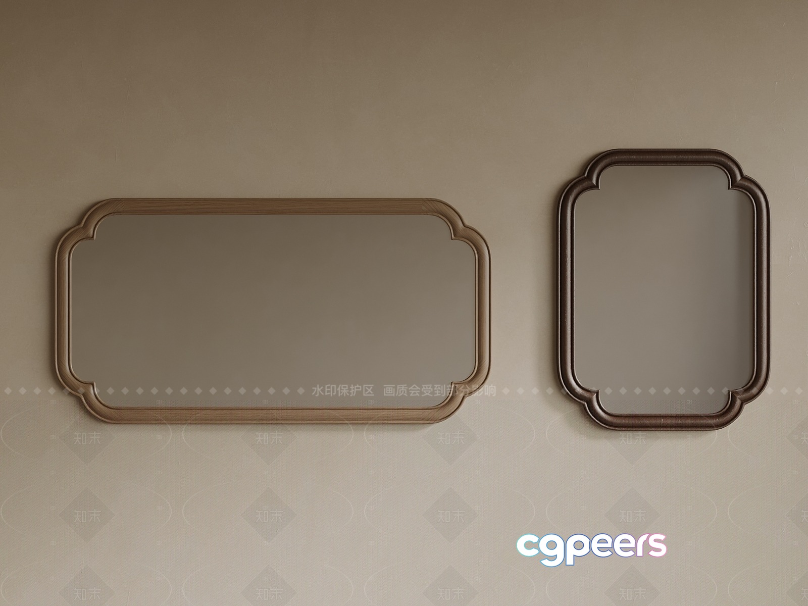 A Wall-Mounted Mirror With A Rectangular Shape And A Brown Frame 3D Model - 9251 - VRAY Render