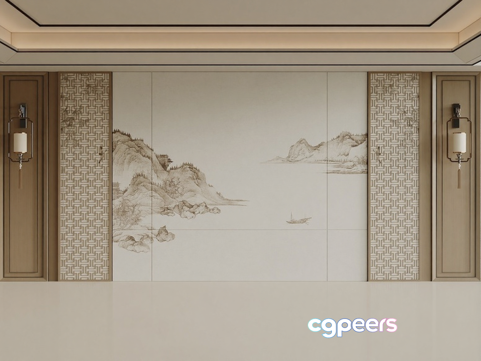 This Image Features A Serene Wall Mural 3D Model - 11322 - CORONA Render