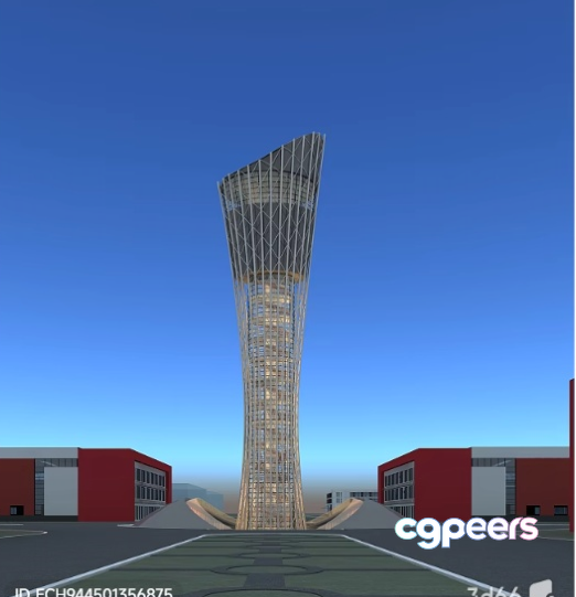 A Tall Futuristic-Looking Tower 3D Model - 2508 - VRAY Render
