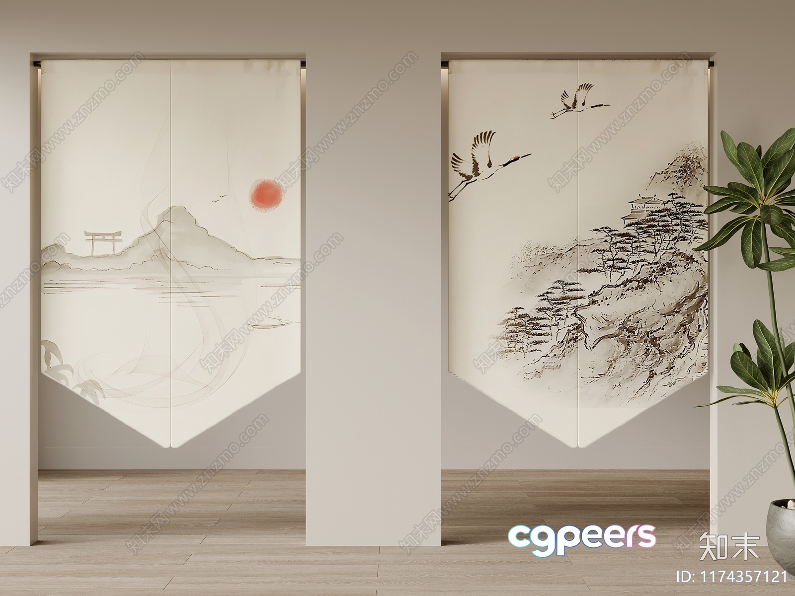 A Pair Of Asian-Style Wall Hangings 3D Model - 8772 - VRAY Render