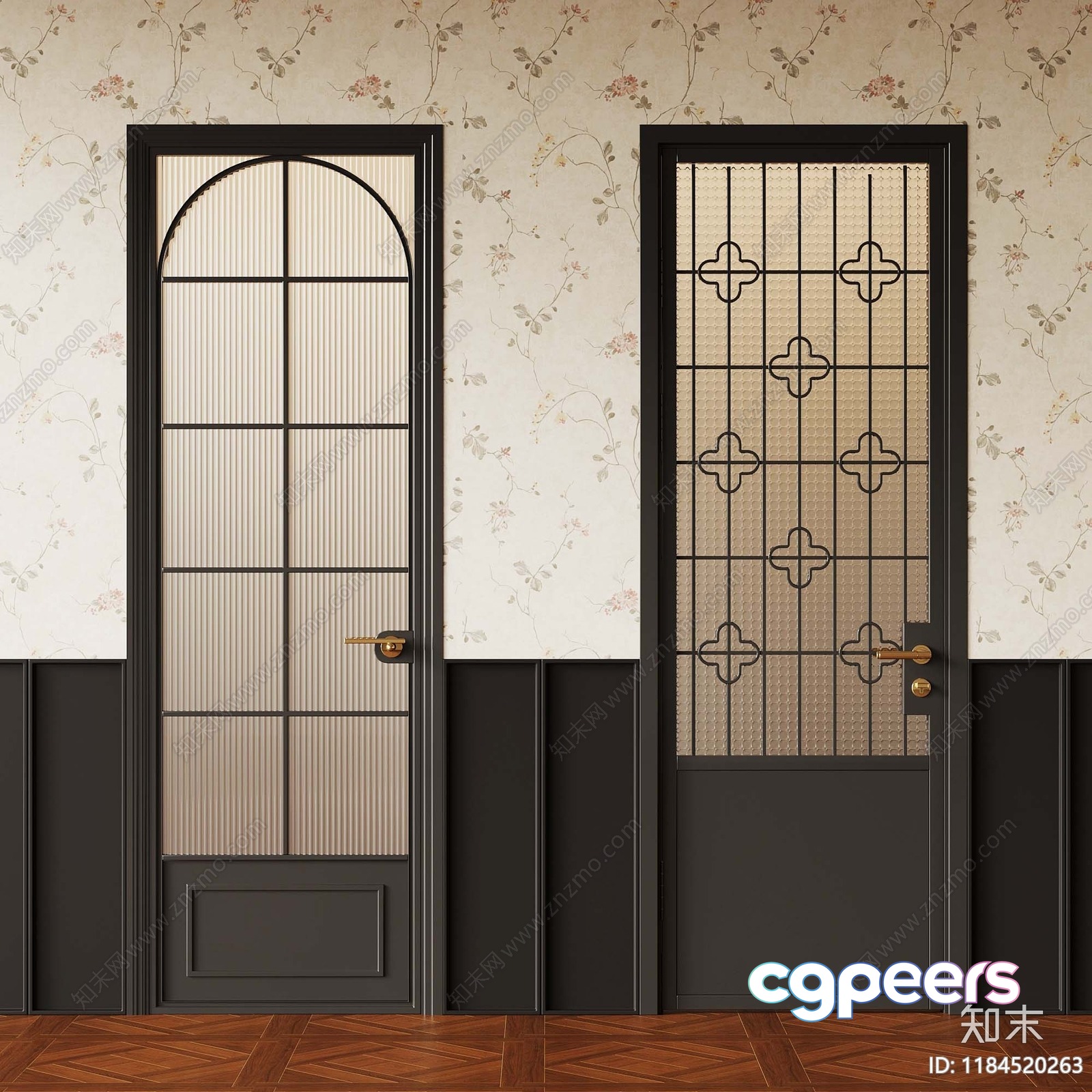 Two Doors With Glass Panels 3D Model - 15123 - VRAY Render