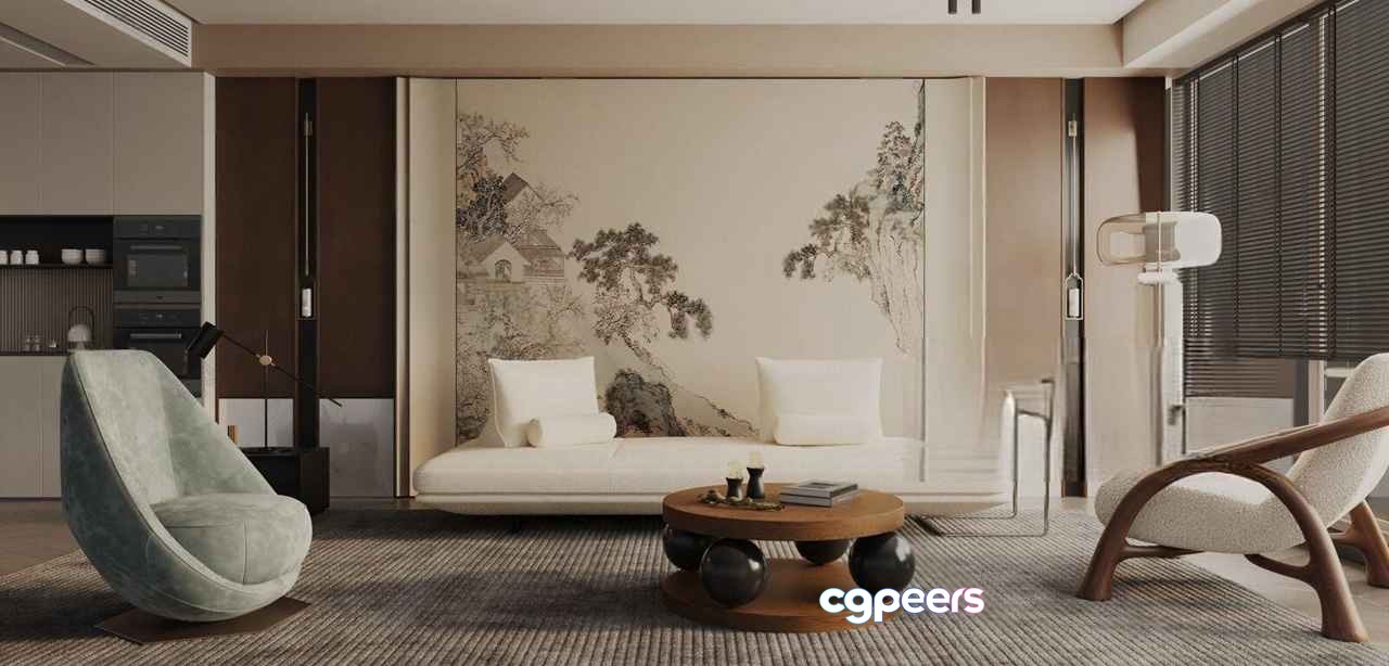 Modern Living Room 3D Model - 13968 - VRAY Render
