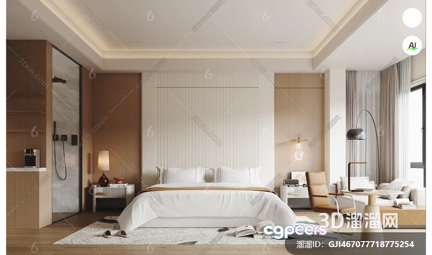 Cozy Modern Bedroom 3D Model - 7993 - VRAY Render