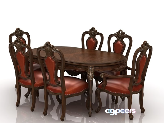 A Dining Table With Chairs 3D Model - 7681 - VRAY Render