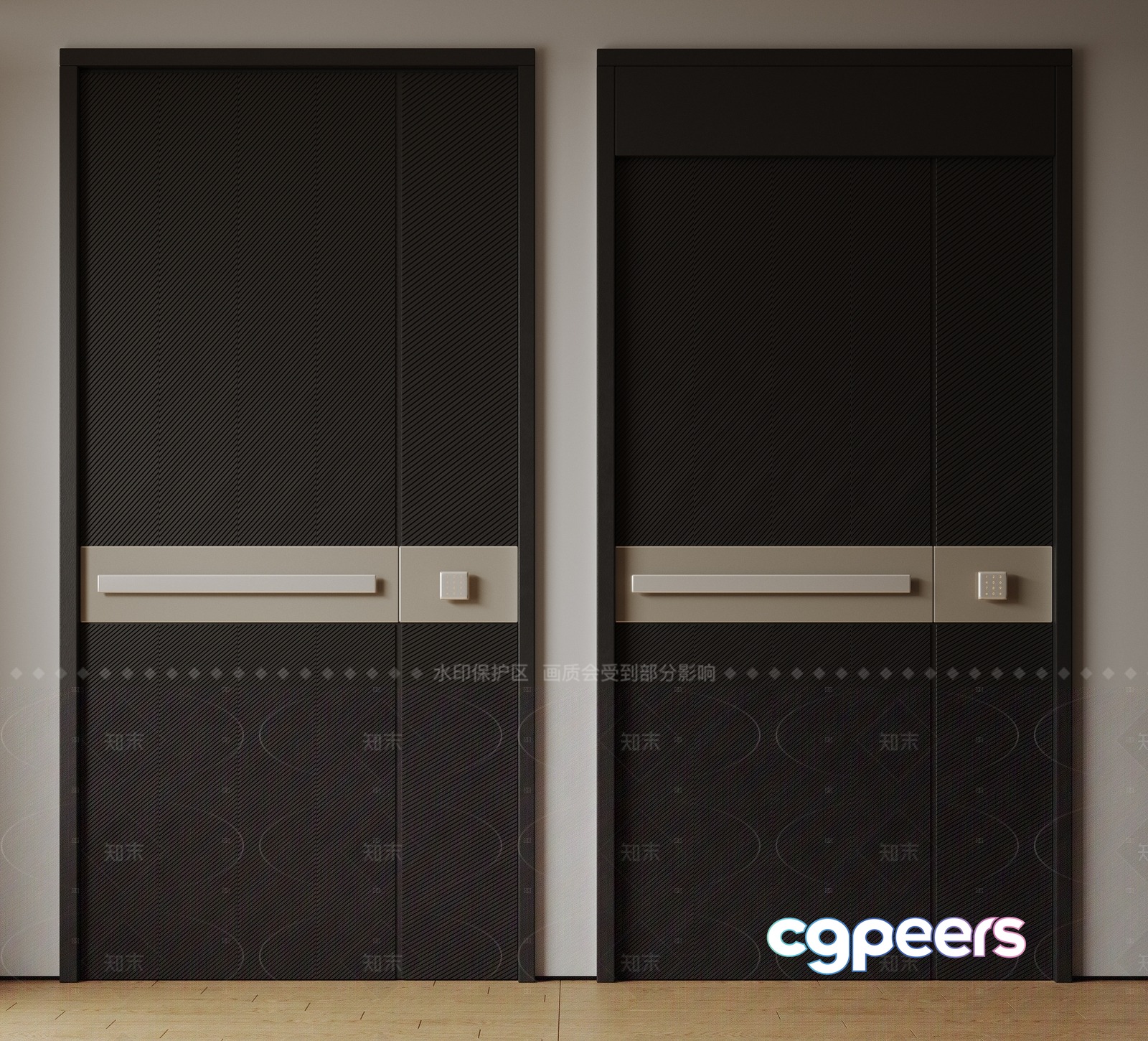 Two Black Doors With White Handles 3D Model - 17510 - CORONA Render