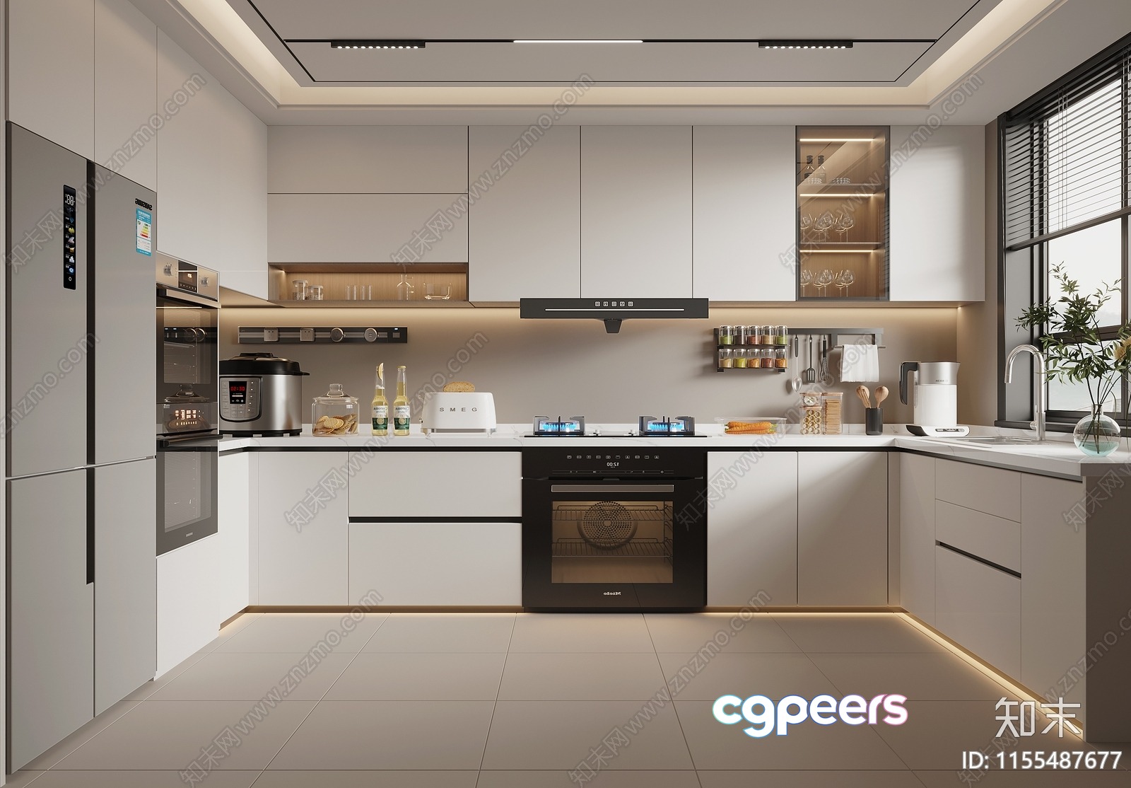 Modern Kitchen Space 3D Model - 19553 - VRAY Render