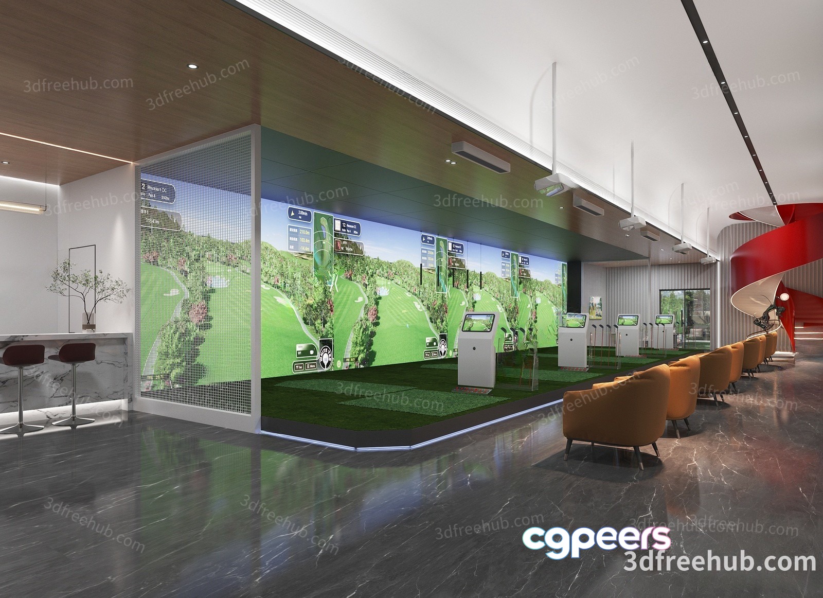 Modern Indoor Golf Simulator 3D Model - 20548 - VRAY Render