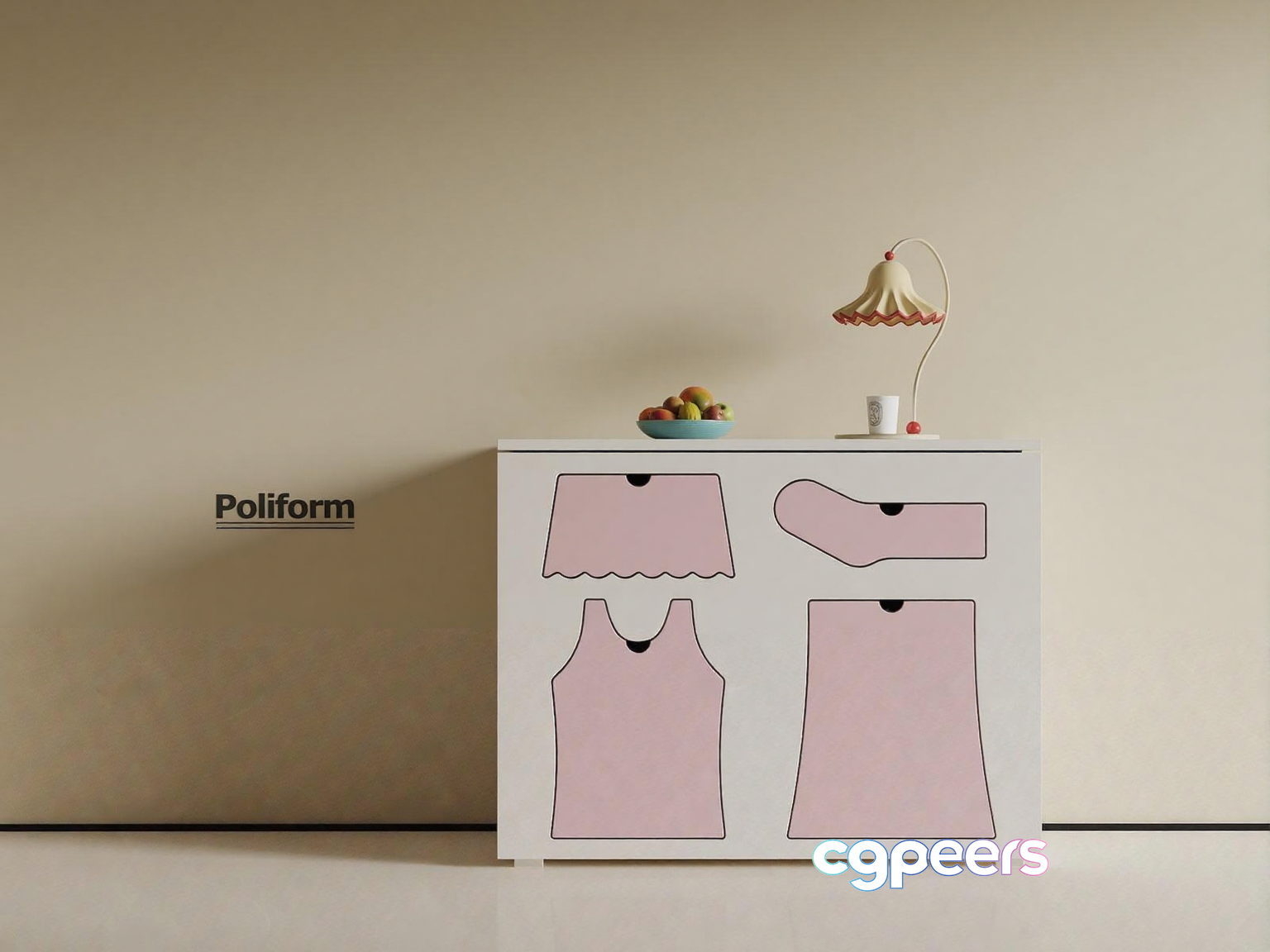A Pink And White Dresser 3D Model - 1968 - VRAY Render A Pink And White Dresser 3D Model - 1968 - VRAY Render