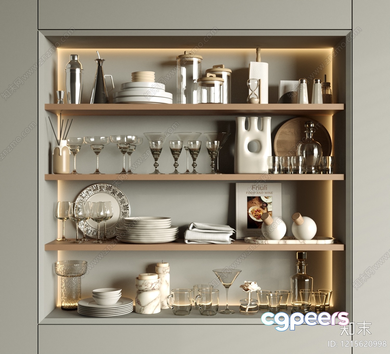 A Shelf With Various Items 3D Model - 17781 - VRAY Render