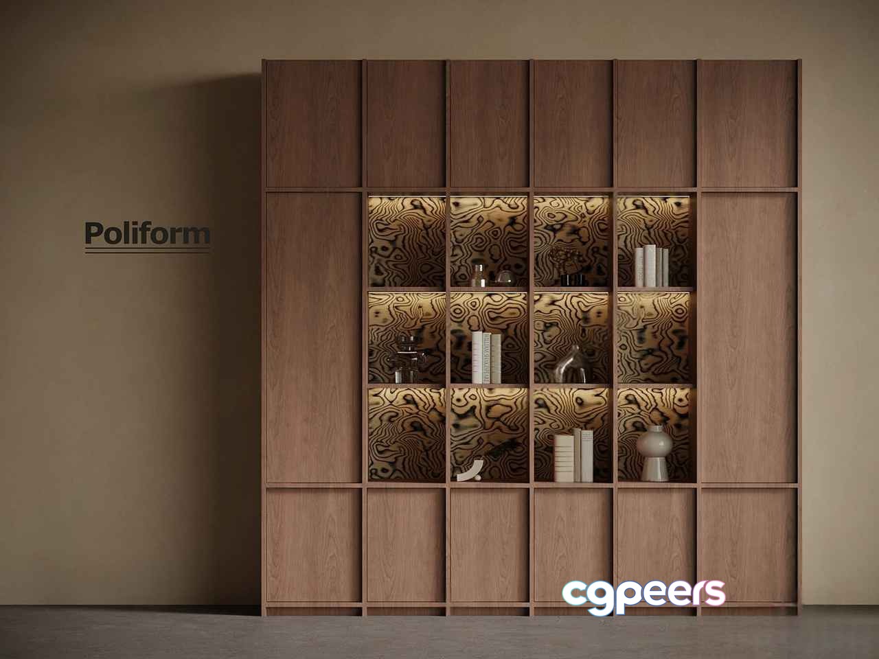 A Wooden Bookcase With Decorative Items 3D Model - 8643 - VRAY Render