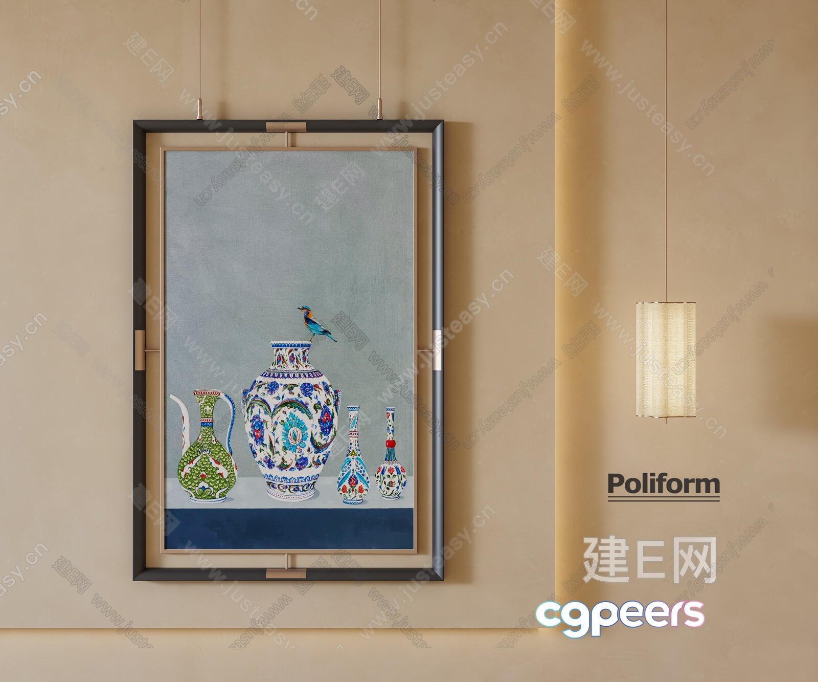 A Framed Painting Of A Vase And Bird 3D Model - 16330 - VRAY Render