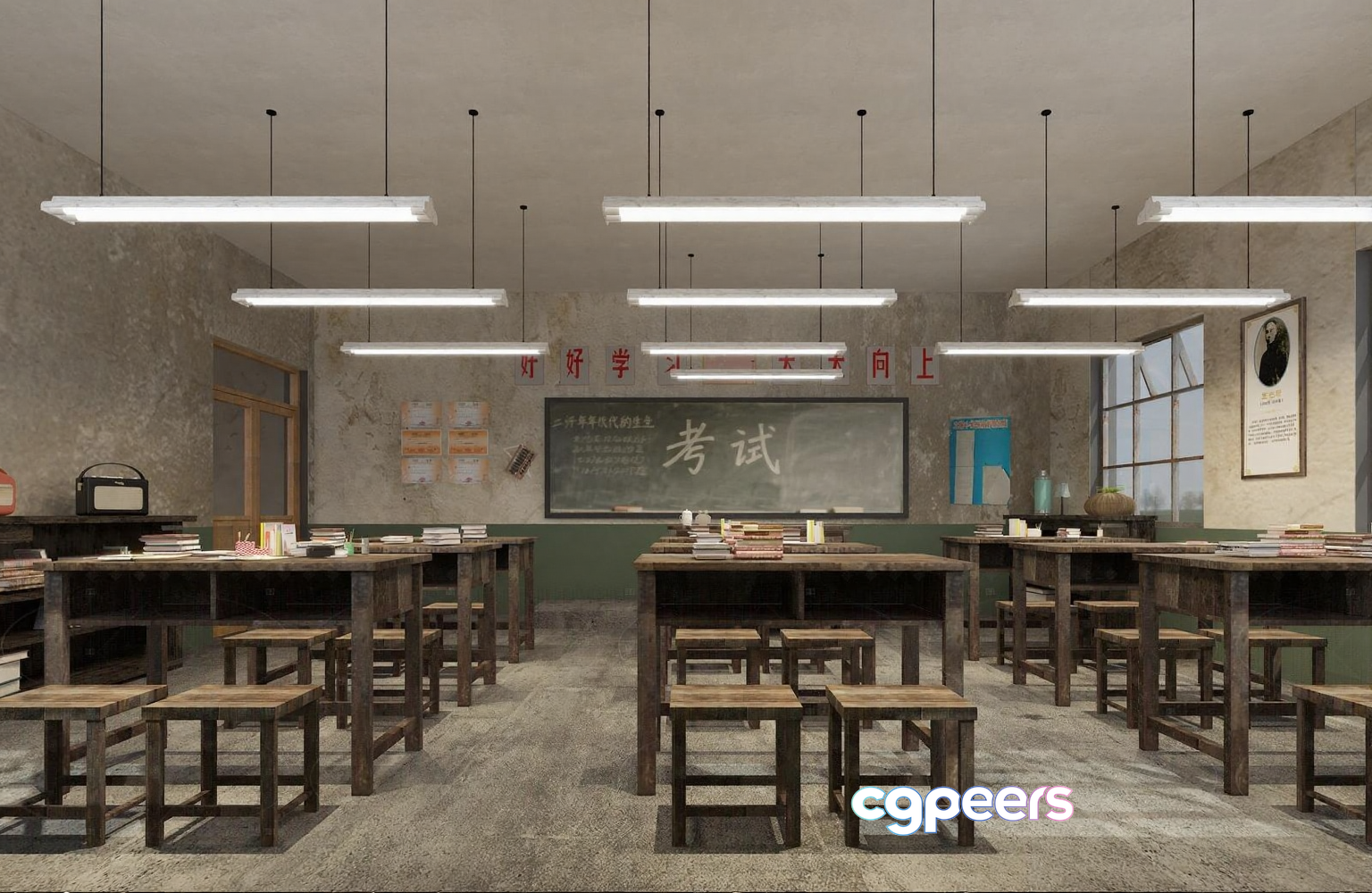 Old-Fashioned Classroom 3D Model - 19048 - VRAY Render Old-Fashioned Classroom 3D Model - 19048 - VRAY Render