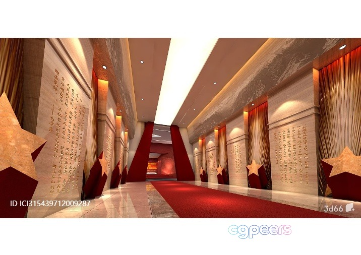 Long Hallway With Red Carpet 3D Model - 701 - VRAY Render