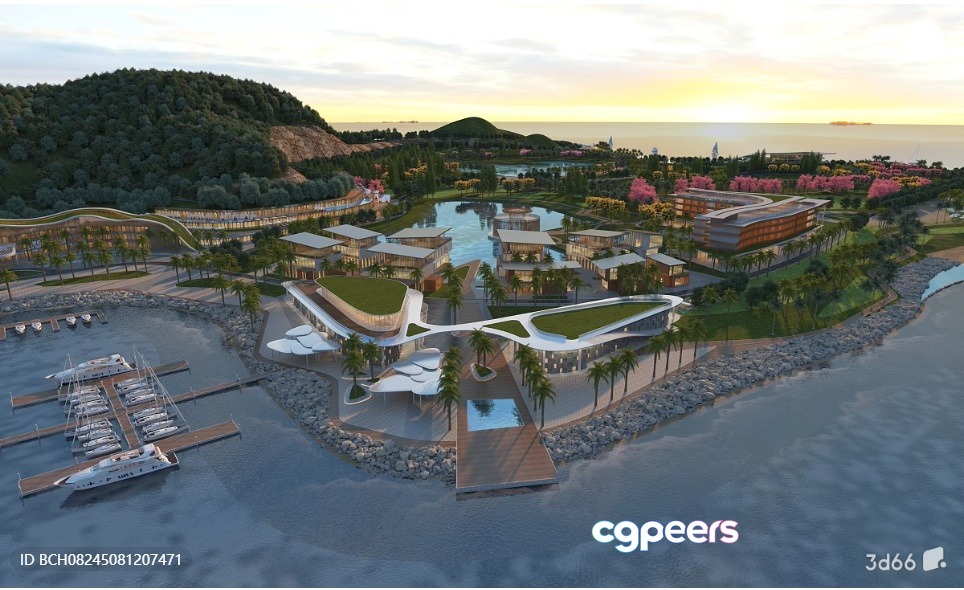 Modern Coastal Community 3D Model - 1897 - VRAY Render