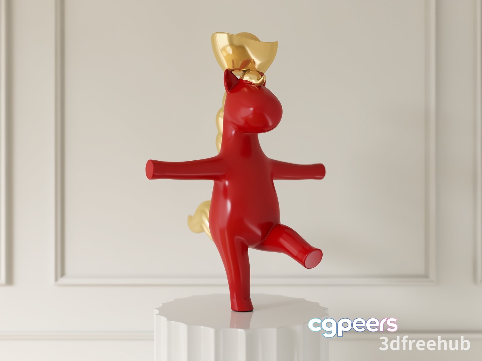 A 3D Model Of A Red Unicorn With A Gold Horn And Tail 3D Model - 19710 - VRAY Render